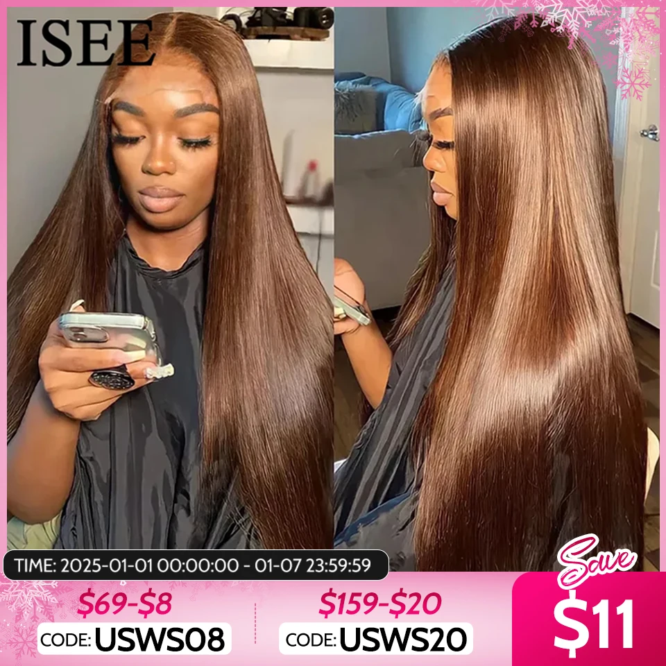 ISEE Hair Wig Brazilian Straight Chocolate Brown Lace Front Wig 13x4  Colored Wig Human Hair 4x4 Closure Wig On Sale Clearance