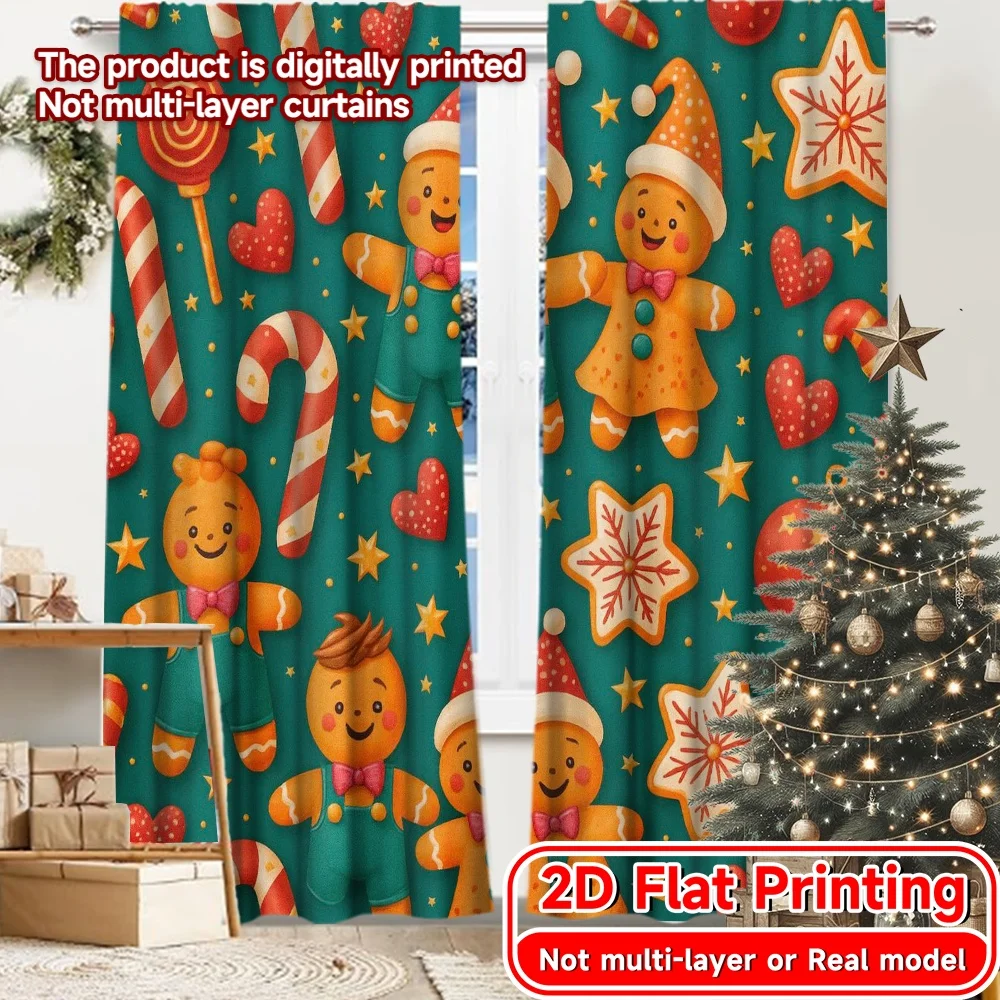 2D Flat Printing,2pcs Gingerbread Joy(1) Chic Creative Curtains Versatile Polyester Curtains Versatile All Suitable for Bedroom