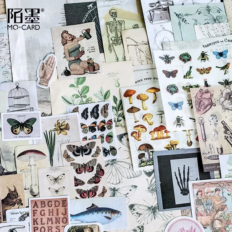 36Pcs/lot Plant Butterfly Book Series Vintage Stickers Craft Paper Kit Junk Journal Album Scrapbooking Decorative Material Paper