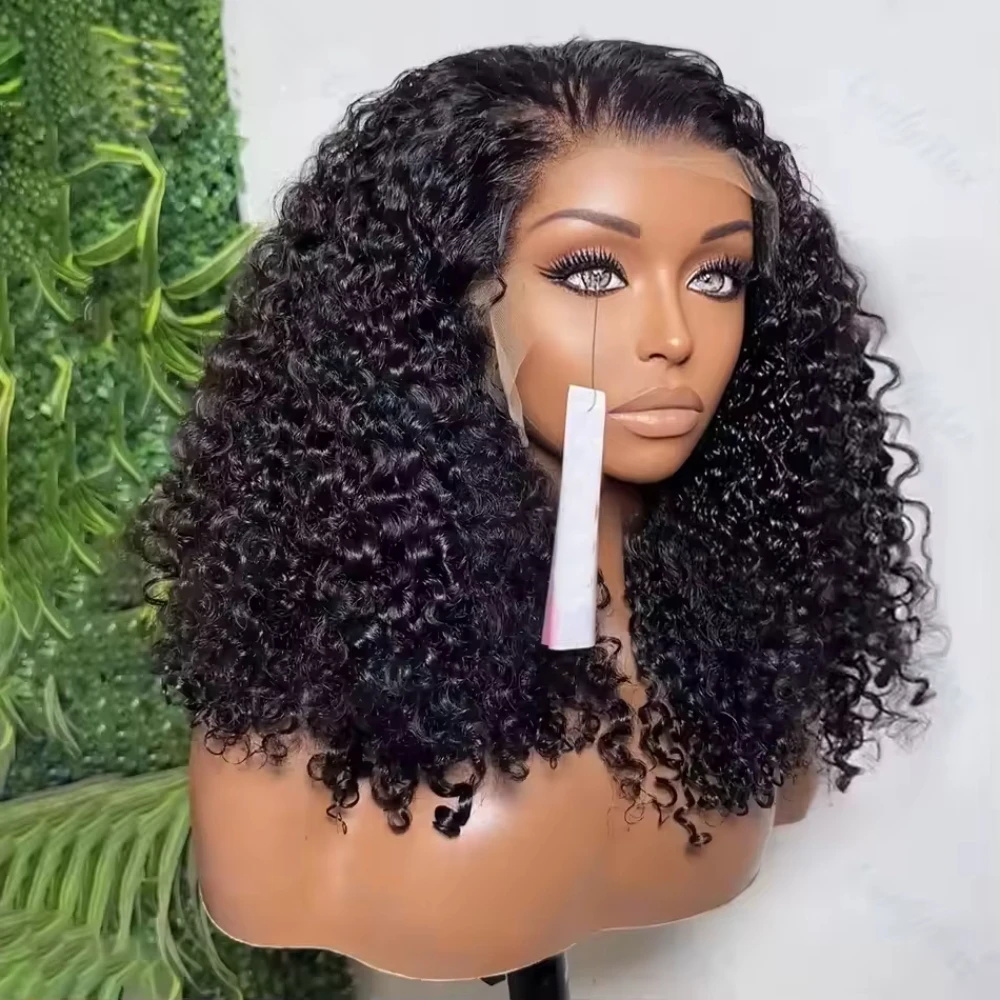 Perruque sans colle vietnamienne pour cheveux, perruque frontale en dentelle 100% cheveux humains Deep Wave, perruque courte noire en dentelle HD 13x6, perruque bob en cheveux humains tissés