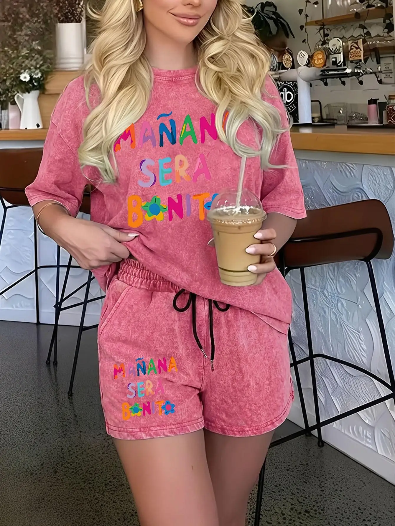 2026 Summer New Style Street Fashion Casual Easy-Matching Comfortable 3D Letter Pattern Printed Women's Short-Sleeved Shorts Set
