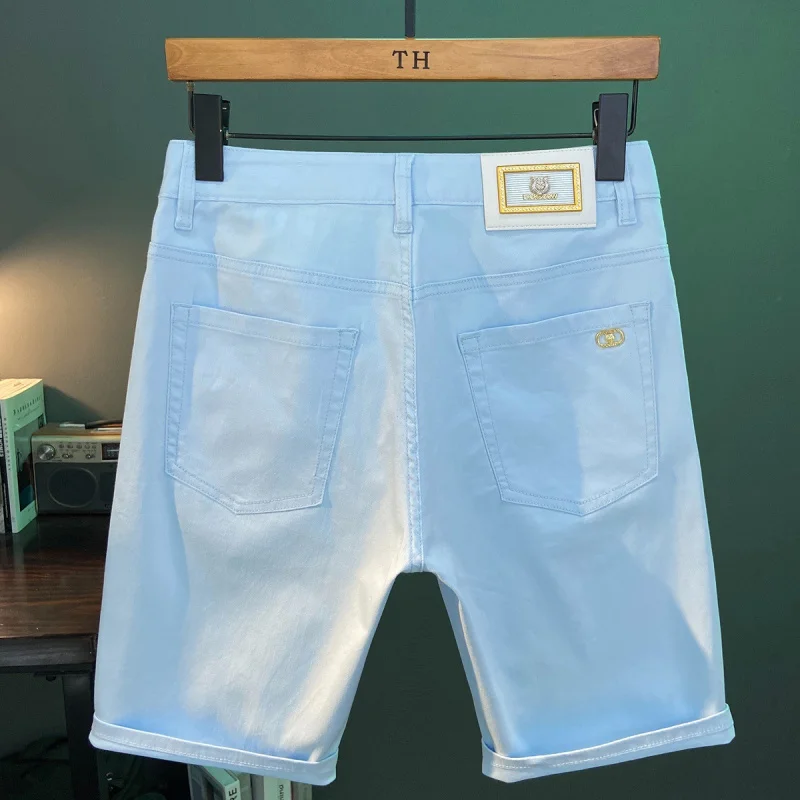 

White casual shorts men's summer thin style 2025 new youth mid length pants trend slim fit denim five quarter pants
