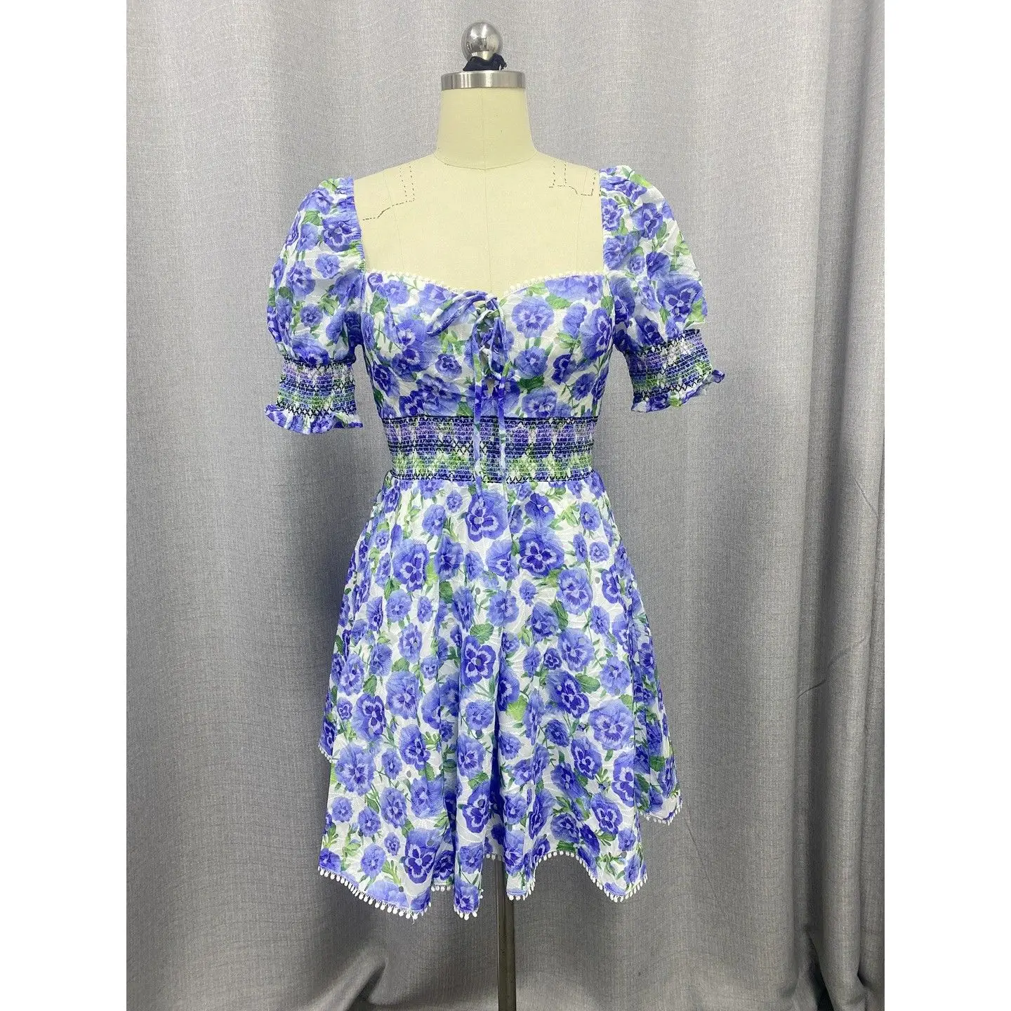 Sweet Sle Broderie florale ort Dr Col carré Puffy Sve Taille cintrée A-Line Dr pour les femmes petites