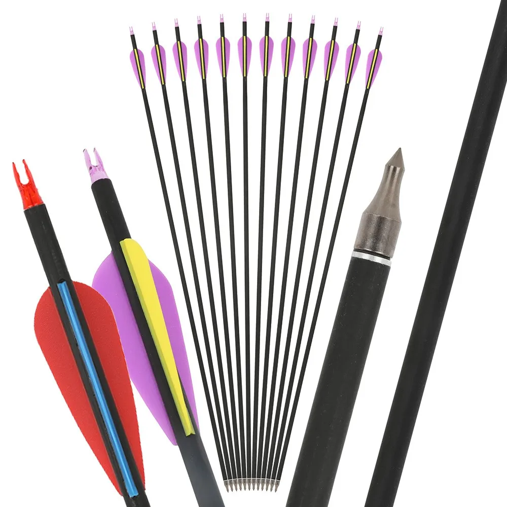 

31.5'' Spine 500 Archery Mix Carbon Arrow 100gr Tips 3inch Rubber Vanes Compound Recurve Bow Hunting Shooting Target Practice