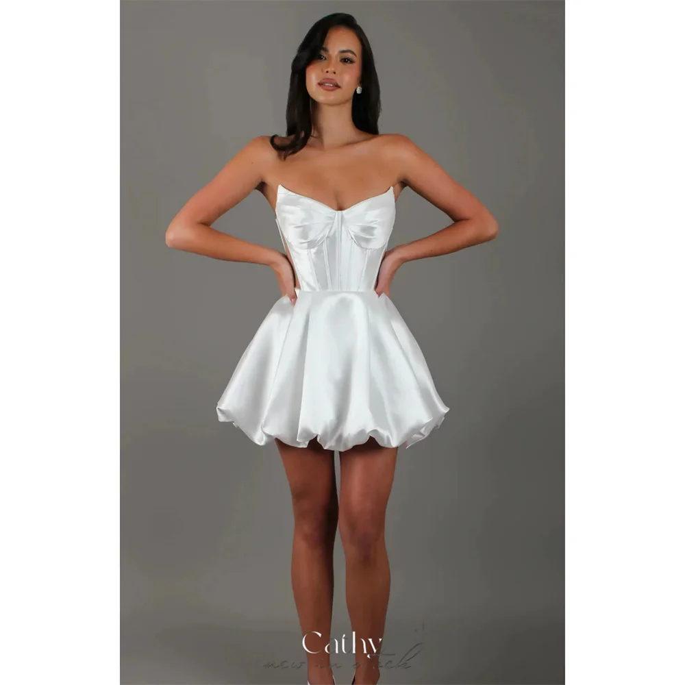 

Cathy Customized A-Line Sweetheart Neck Mini Prom Dresses Corset Sleeveless vestidos de noiva Satin Lace-Up Formal Evening 2025