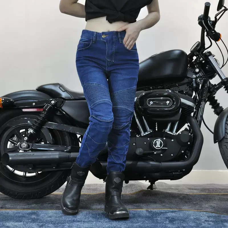 Cross border hot selling women's casual retro elastic motorcycle pants motorcycle jeans women's racing anti fall riding pants