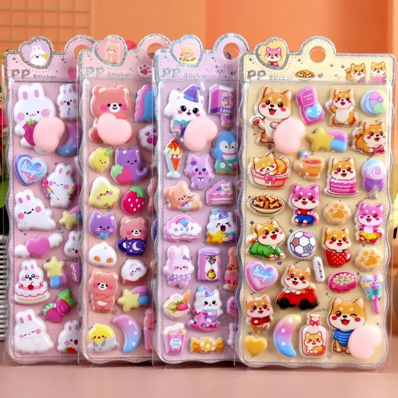 Cartoon Cute Animals Sticker 3D Puffy  Stress Relief Sticker For Phone Case Laptop Decoration