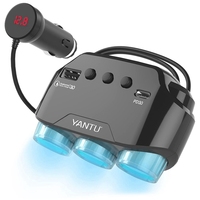 NEW-YANTU QC3.0 120W 12V/24V 3-Socket -Cigarette Lighter Splitter DC Outlet Adapter With 3 USB Car Charger, With LED Voltage Dis