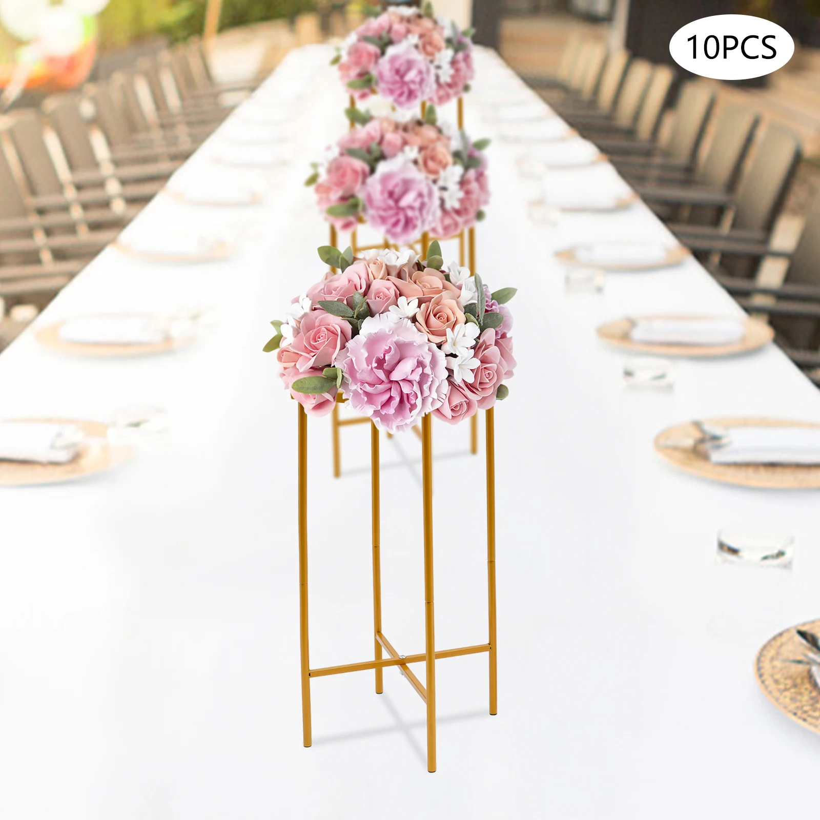 

10pcs Wedding Flower Stands Geometric Design Rectangular Flower Vase Centerpieces Flower Stand Gold 23*23*57cm