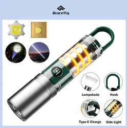 Ultra Powerful LED Torch Flashlight Zoomable with Breathing Ambient Light 18650 USB Rechargeable Battery Strong White Spotlight