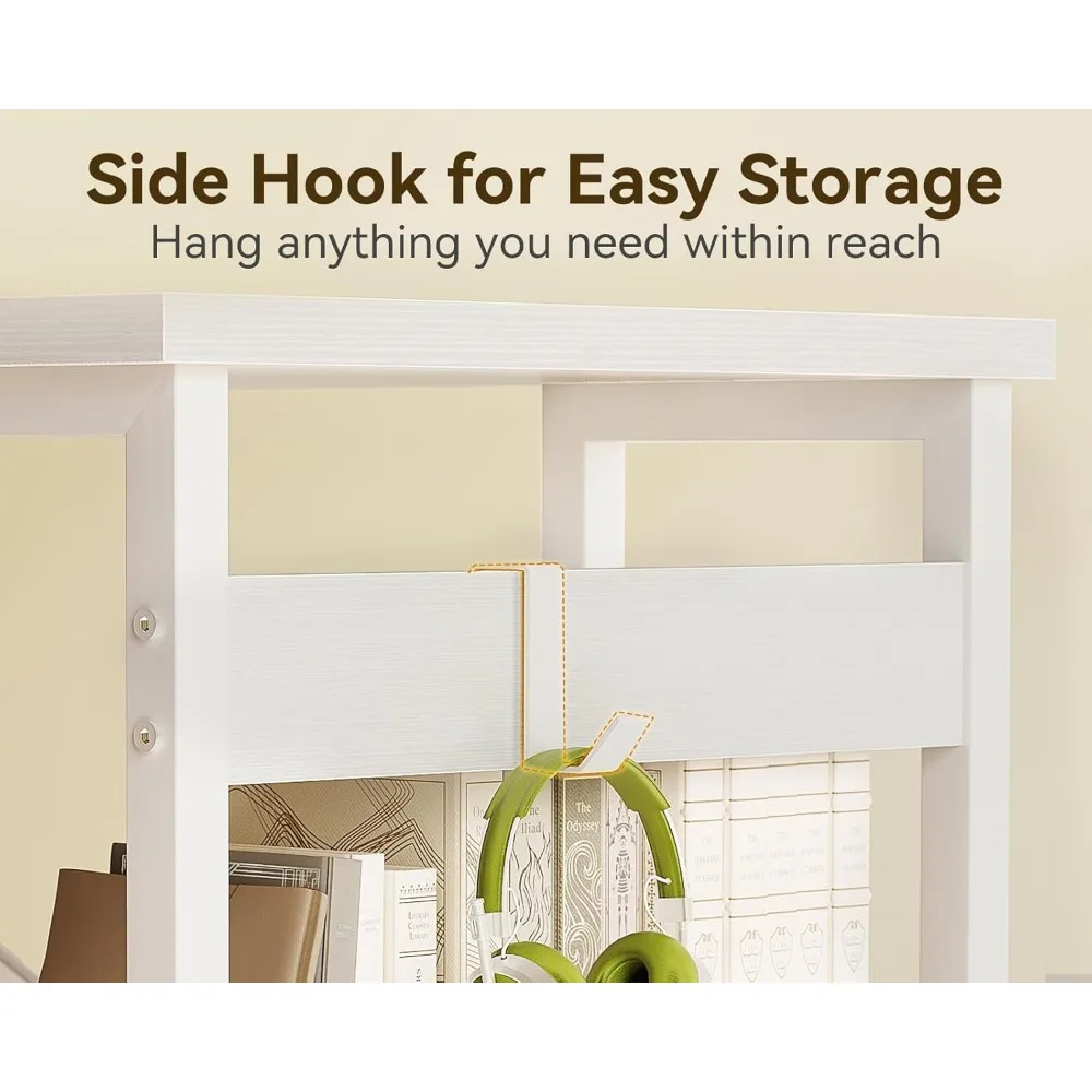 40 Inch Small White Computer Desk with 4 Fabric Drawers, Modern Writing PC Desk for Small Spaces, Home Office Study Table with