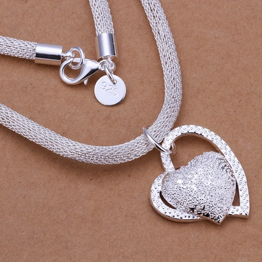 925 Sterling silver Necklace gorgeous charm fashion  heart wedding lady love necklace noble luxury 18 inches jewelry