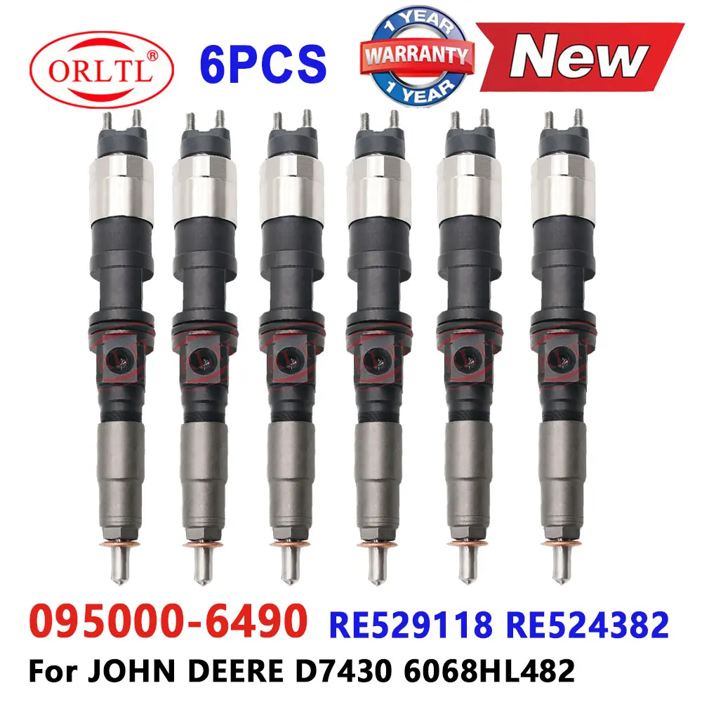 

6 шт. 095000-6490 095000-6491 Форсунка дизельного топлива 0950006490 Автоматическая форсунка 6068HL482 RE529118 RE524382 для двигателя JOHN DEERE D7430