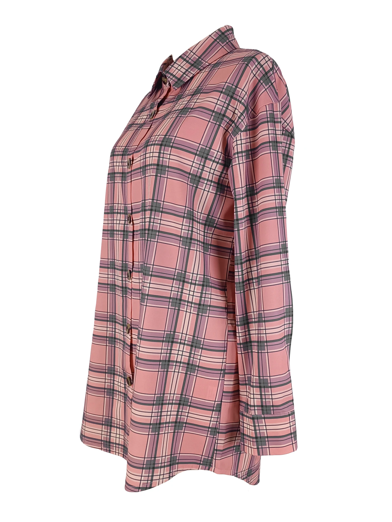 Damen Karohemd Langarm mit Umlegekragen Lässige Lose Vintage Karierte Blusen Frühling Herbst Koreanische Mode Oberteile Mantel – Detail 8