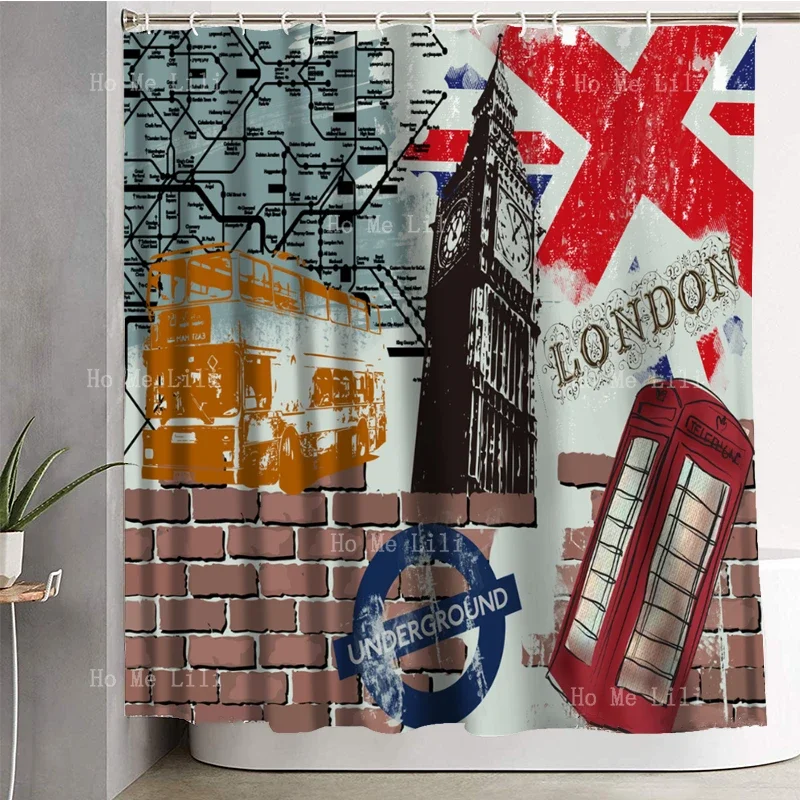 Western Style Union Flag London Landmarks Vintage Magician Advertising Fortune Teller Posters Print Shower Curtain Waterproof