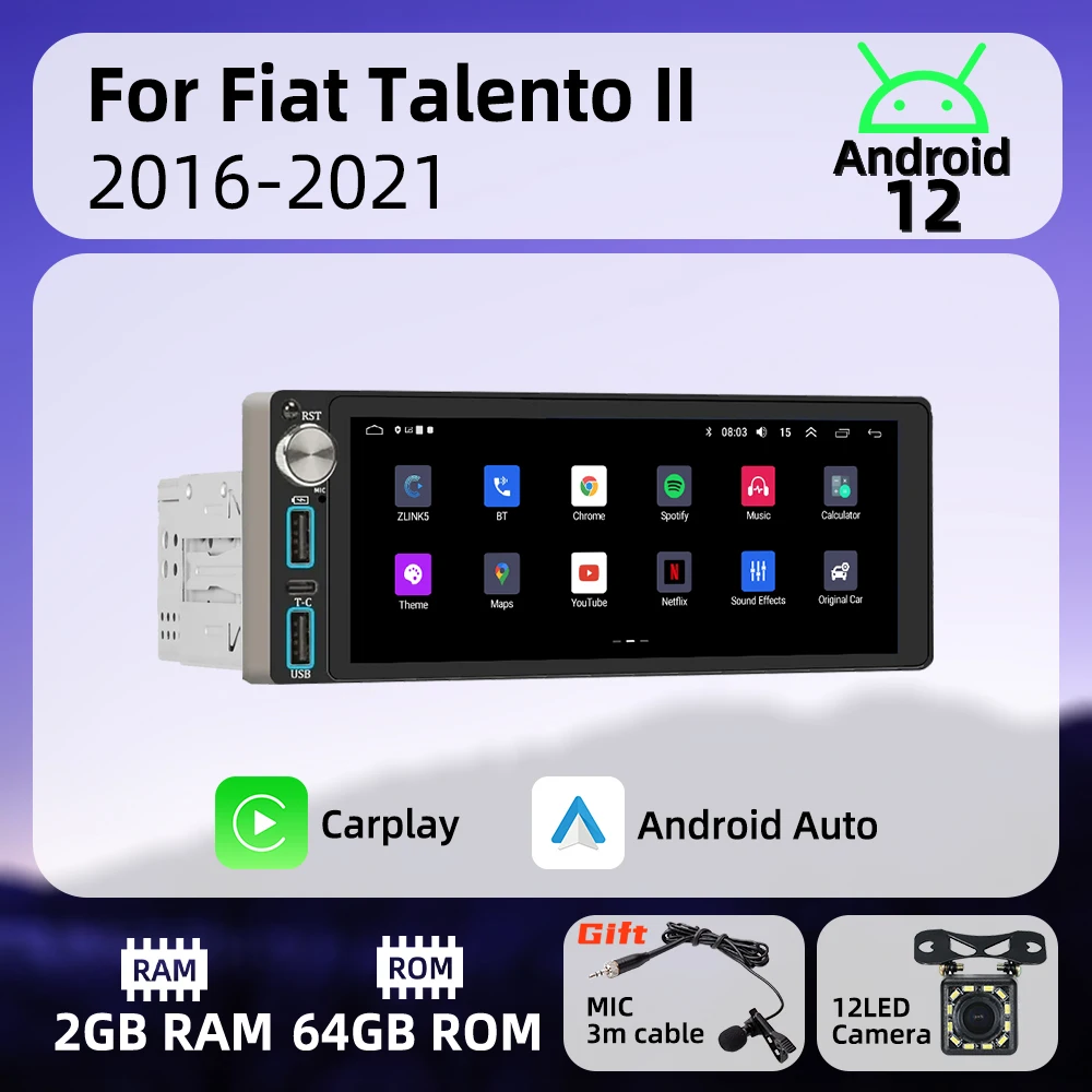 

Wireless Carplay Autoradio 6.86" 1Din Radio Android Car Multimedia for Fiat Talento II 2016-2021 Stereo Head Unit GPS Navigation