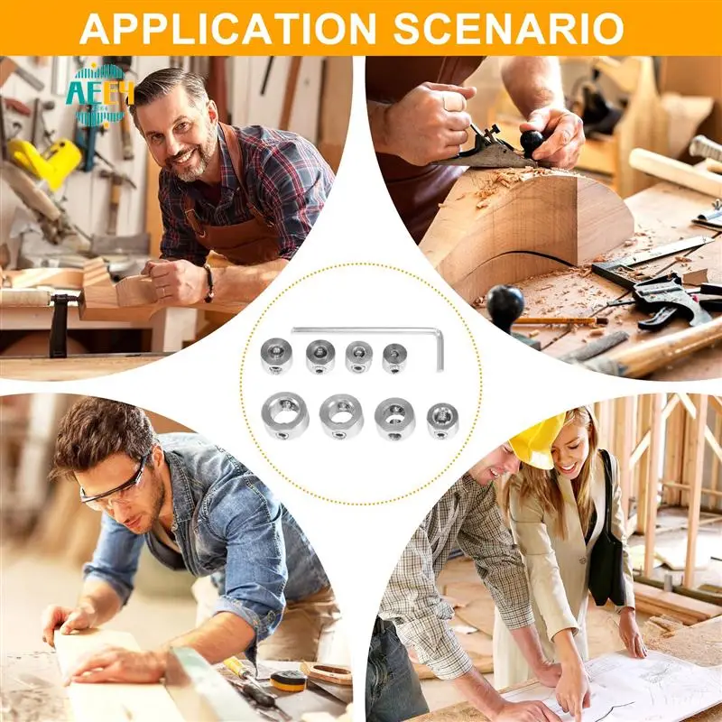 

AEE4-9 шт./компл., стопор для деревообрабатывающей дрели, стопорное кольцо, регулятор глубины сверления, тройные соединения из нержавеющей стали