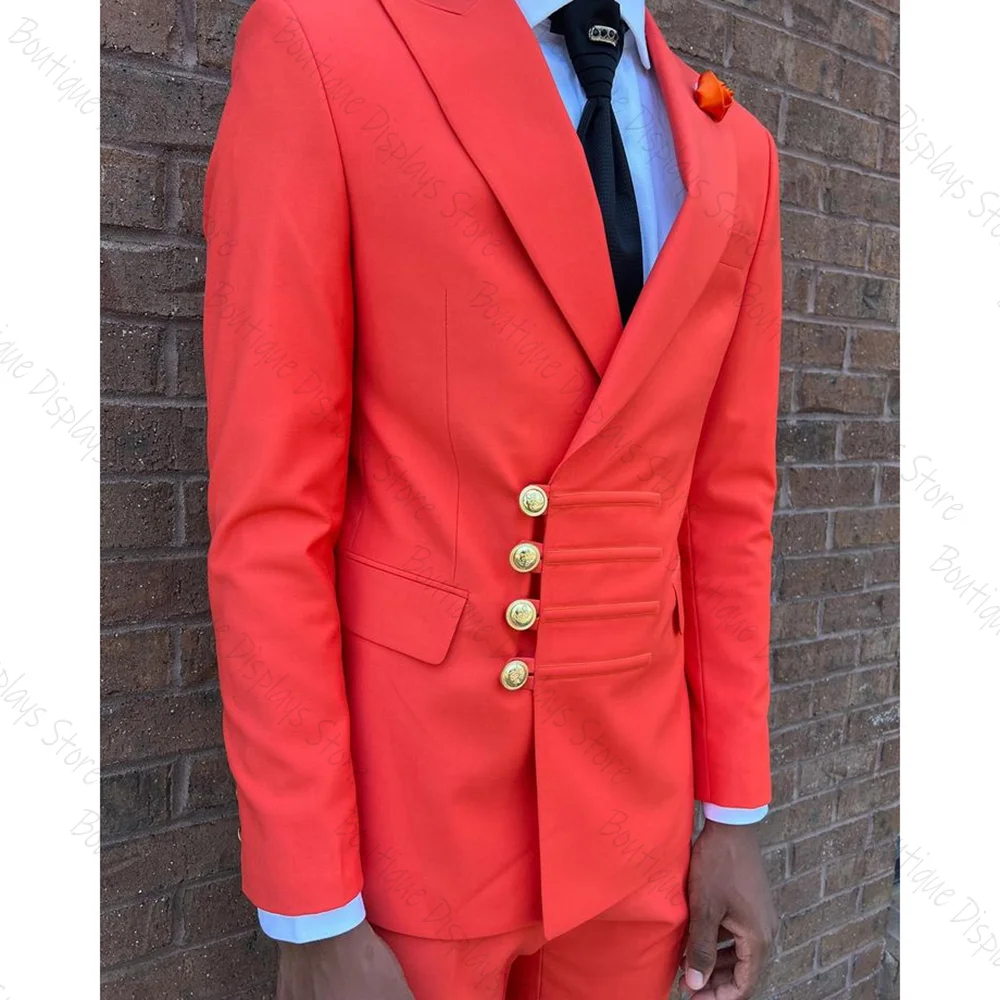 Tangerine Multi Row Buckle Men Suit Two Pieces(Jacket+Pants) Outfits Casual Party Prom Wedding Set