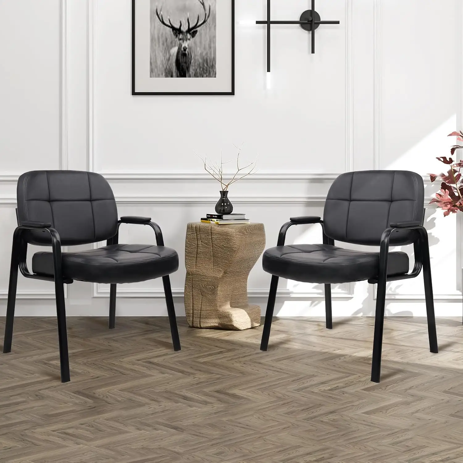 Leather Reception Guest Chair No Wheels Padded Arms 500 lbs Waiting Room Office Lobby Clinic Desk, Customized