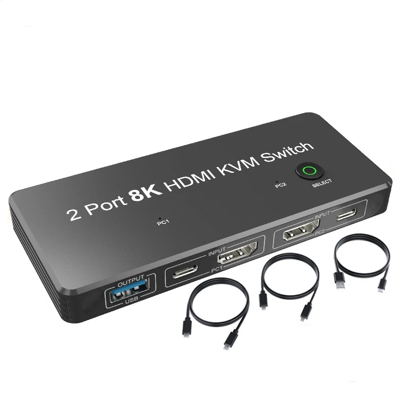 HDMI 2.1 USB KVM Switch 2 HDMI IN 1 HDMI Out Mixed Inputs HDMI 2 Port 8K 60Hz 4K 120Hz KVM Share 1 Monitor keyboard mouse For PC