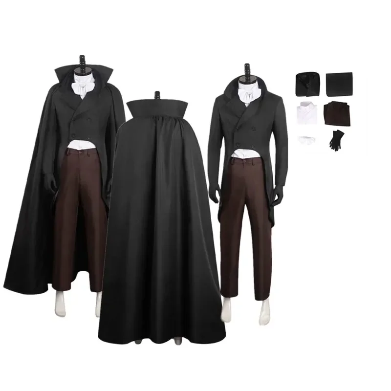 

FC6The Hat Box Ghost Cosplay Costume Outfits Men Shirt Pants Black Cloak Outfits Halloween Carnival Party Disguise Suit@FC8！
