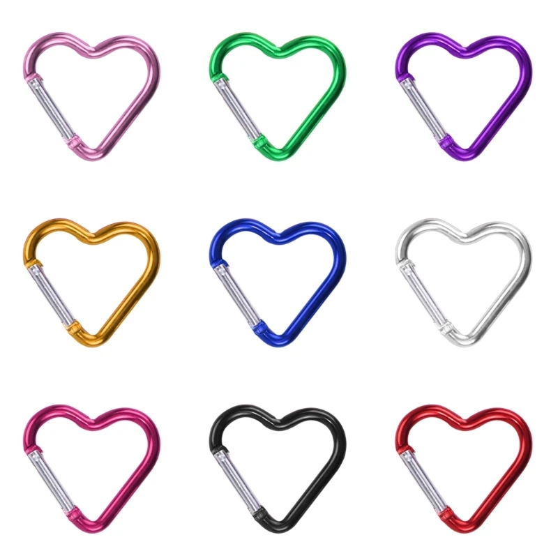 9pcs Heart Shape Carabiner Light weight Carabiner Multicolor Outdoor Carabiner for Camping Hiking Travel