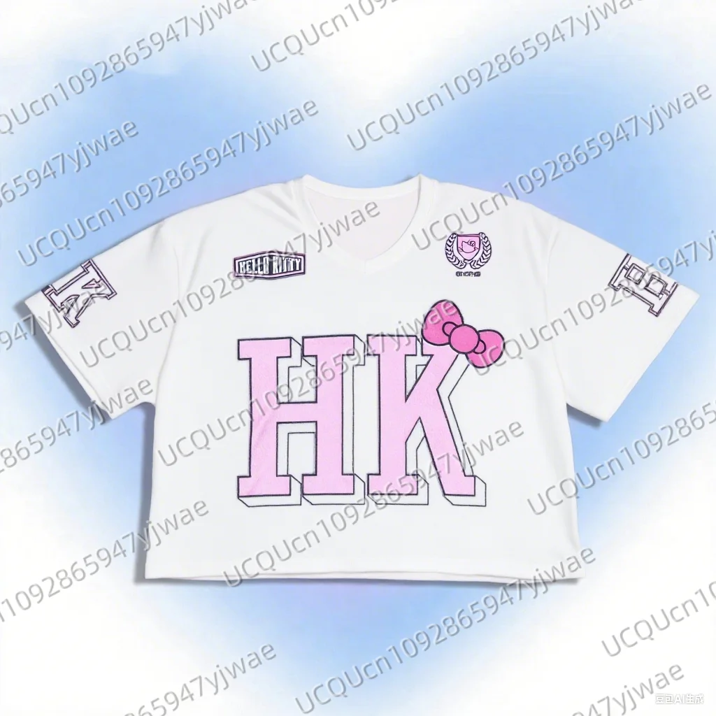 المرأة مرحبا كيتي طباعة عادية Colorblock المجهزة اقتصاص تي شيرت قصير الجرافيك تيز المرأة الجولة الرقبة بلايز المحملة