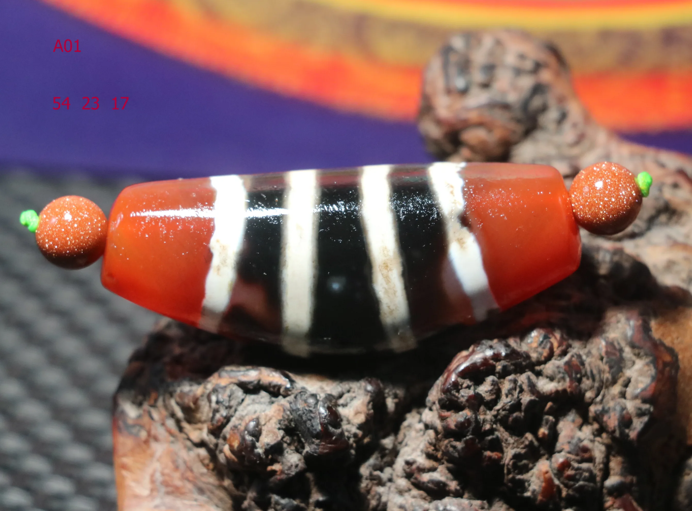 A Treasure Unique Magic Power Tibetan Old Agate Line Type Healer Medicine Horn Shape dZi Bead Pendant Amulet Timestown UPD0826