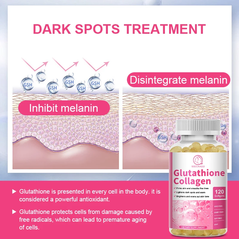 BBEEAAUU Collagen Glutathione Capsules Skin Whitening Sunscreen Fading Spots Deeply Nourishing Skin Elasticity & Moisture Level