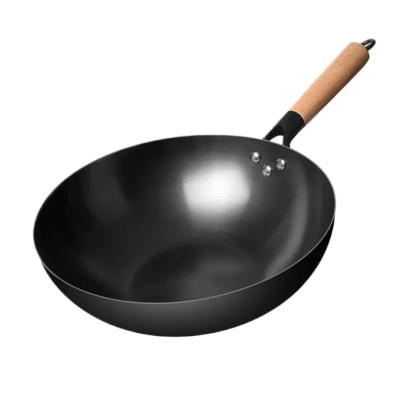 

Iron Wok Pan, 32cm Woks & Stir-Fry Pans No Chemical Coated Flat Bottom Chinese Woks Pan for Induction,Electric,Gas