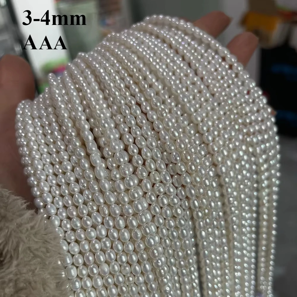 3-4mm AAA Natural Freshwater White Pearl Rice Shape Bead Christmas Gift for Women Jewelry Make DIY Necklace Bracelet Accessories