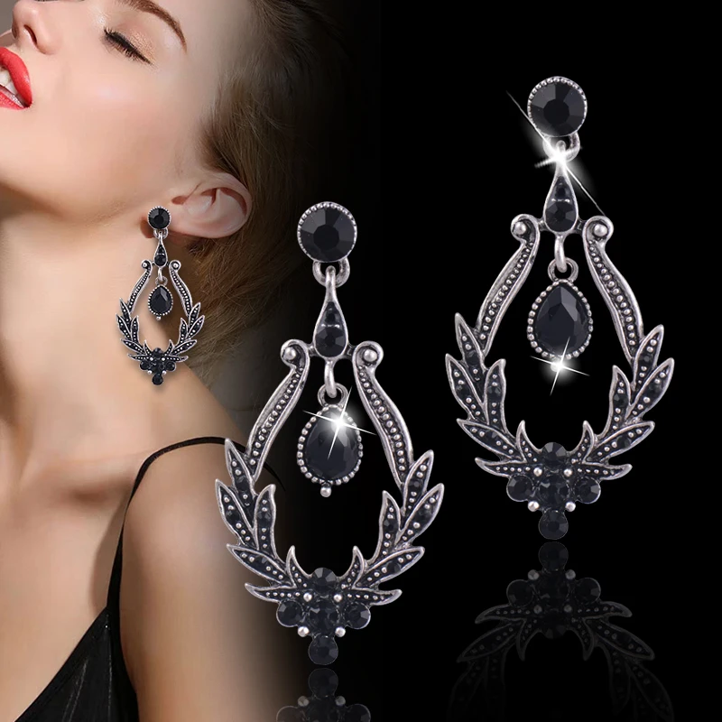 LEEKER Vintage Jewelry Large Drop Earring With Blue Black Red Rhinestone For Women Wedding Party Jewelry ZD1 XS4