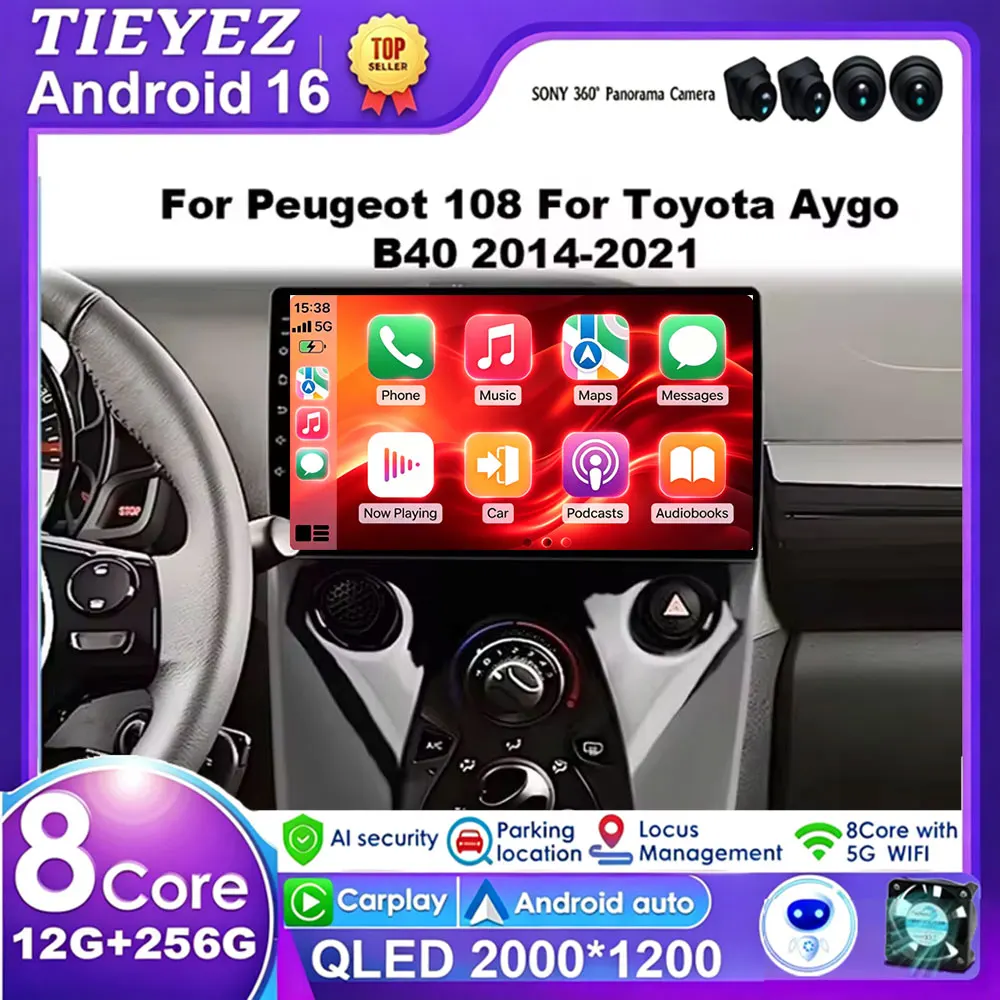 Android For Peugeot 108 For Toyota Aygo B40 2014-2021 Car Radio Multimidia Player GPS Navigation 4G Carplay WIFI Head Unit 2DIN