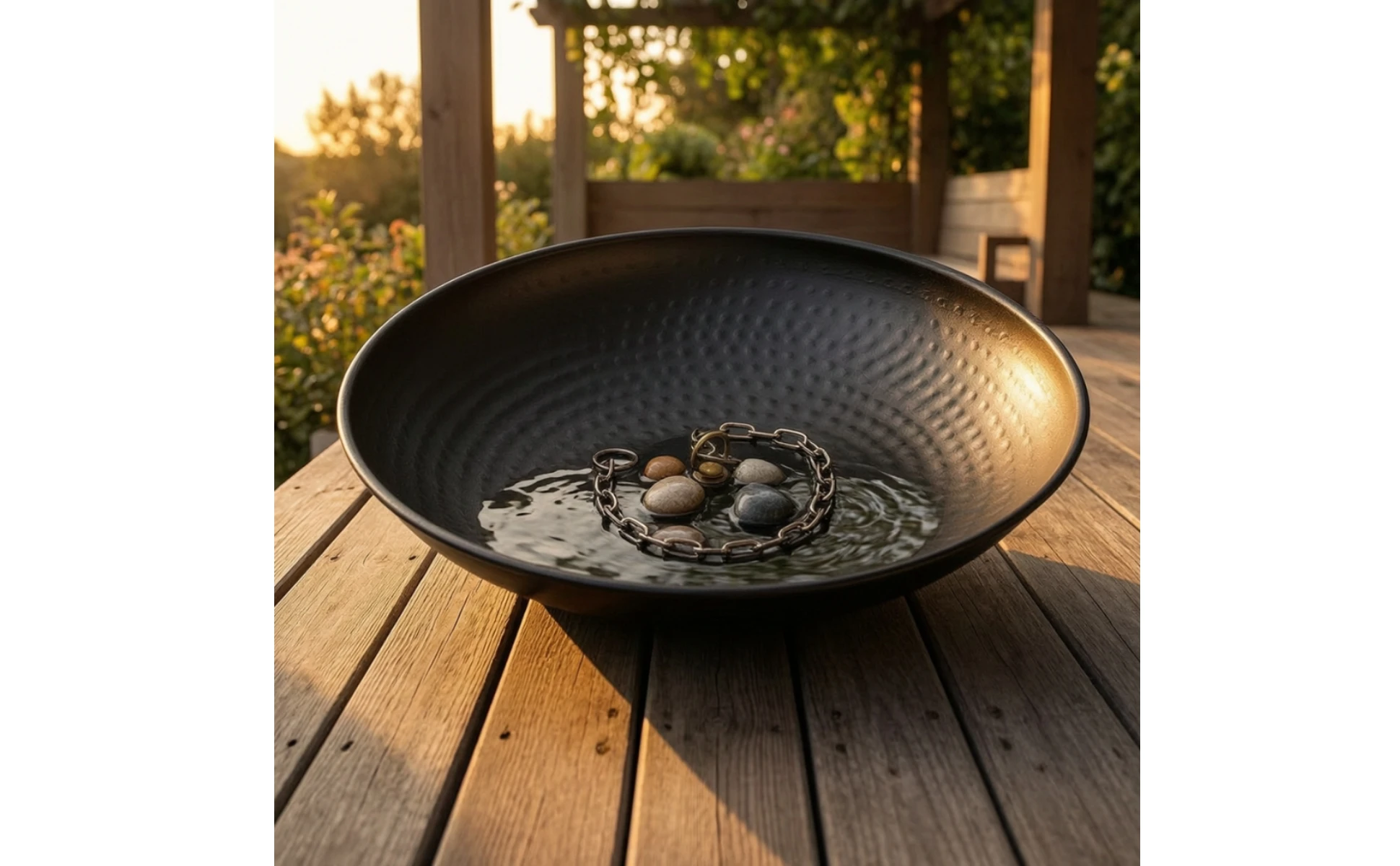 Rain Chain Basin Hand-Hammered Rain Chain Bowl Water Collection Base Weather-Resistant Heavy-Duty for Homeowners, Garden, Patio Rain Chain Basin Hand-Hammered Rain Chain Bowl Water Collection Base Weather-Resistant Heavy-Duty for Homeowners, Garden, Patio