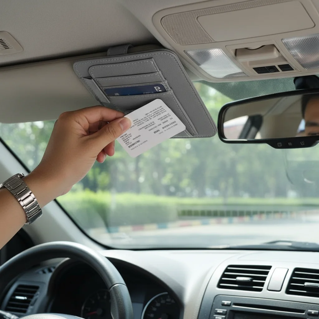 Car Sun Visor Organizer Multi-Pocket Business Card Storage Management Sunglasses Holder Visor Accessories Auto Interior