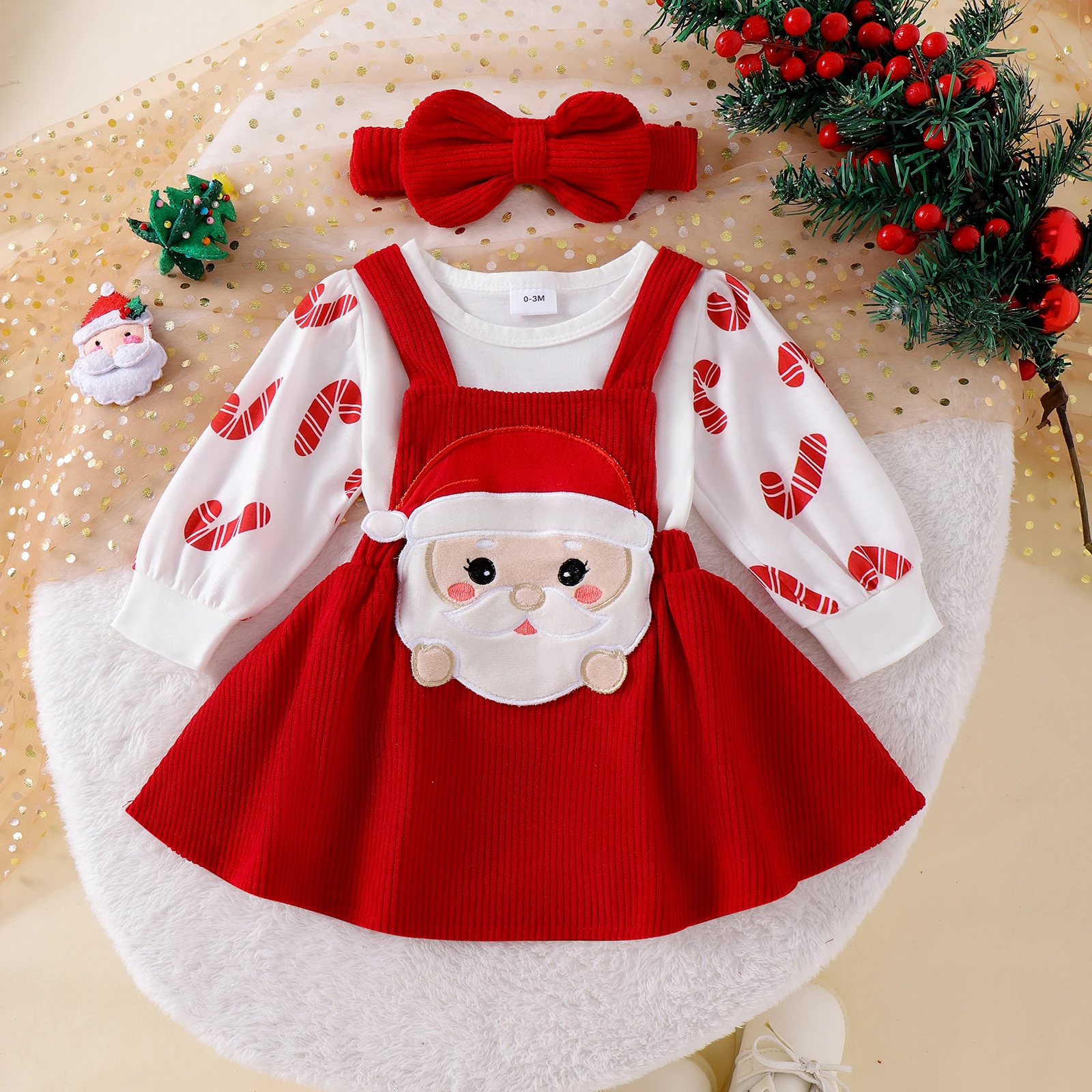 

Baby Girls 3PCS Skirt Sets Long Sleeve Romper Santa Claus/Ghost/Turkey Embroidery Suspender Skirt Headband Sets