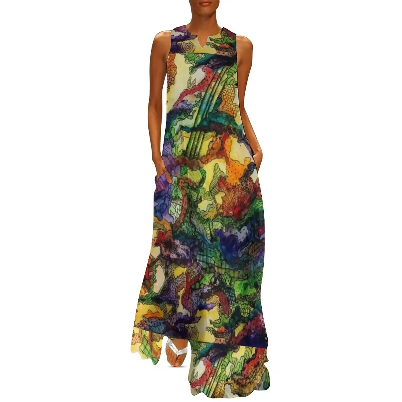 

Chaotic Color Watercolor Painting Long Dress Party dresses wedding guest dress 2025 party dresses woman Dress