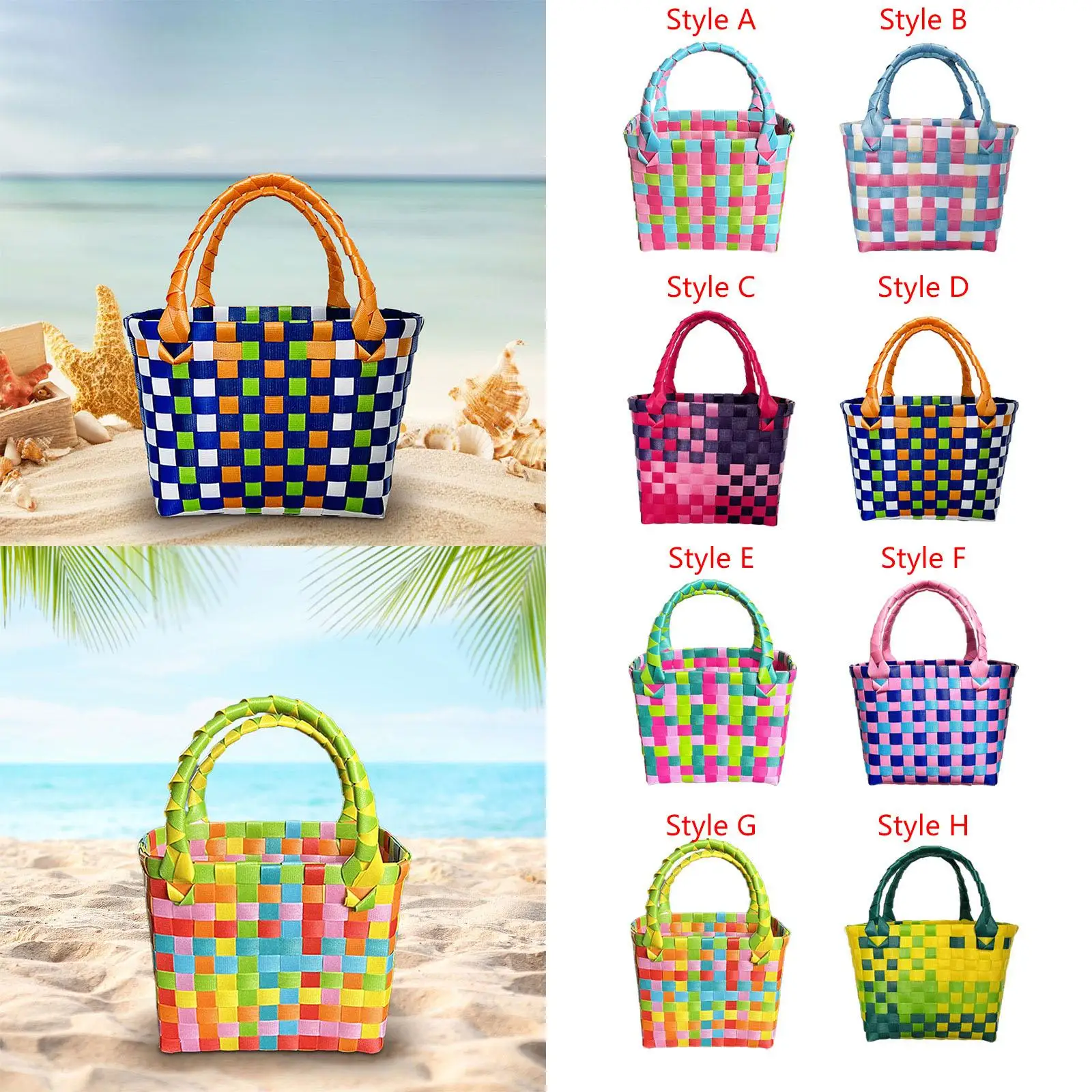 Woven Handbag Waterproof Beach Pouch Lightweight Holiday Open Tote Bag