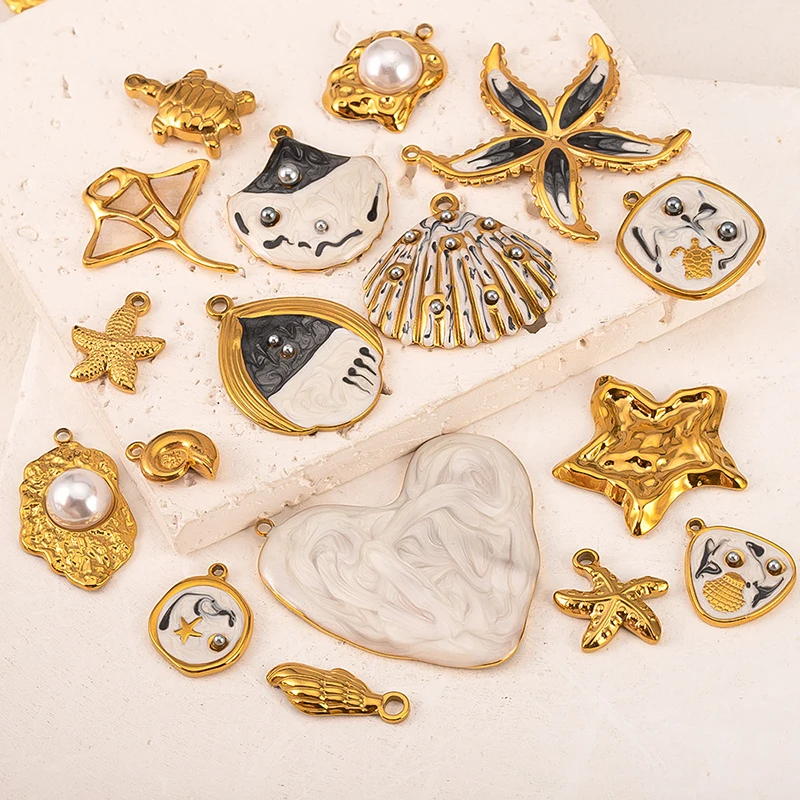 

12pcs/lot DIY Mix Jewelry Accessories Stainless Stell Starfish Shell Conch Pendant Charms For Female Bracelet Earrings