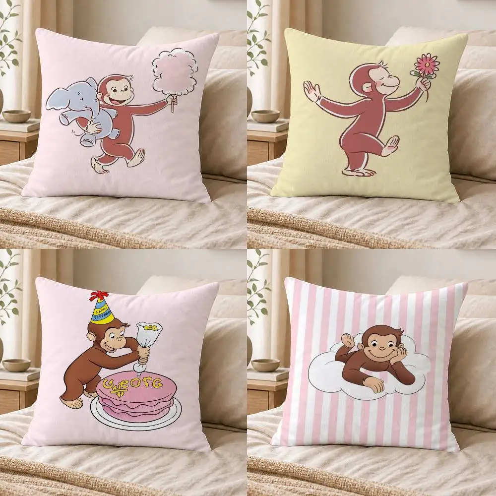 Monkey Curious cute George  Double-sided Printed Square Decorative Cushion Cover for Sofa Living Room Home Decor