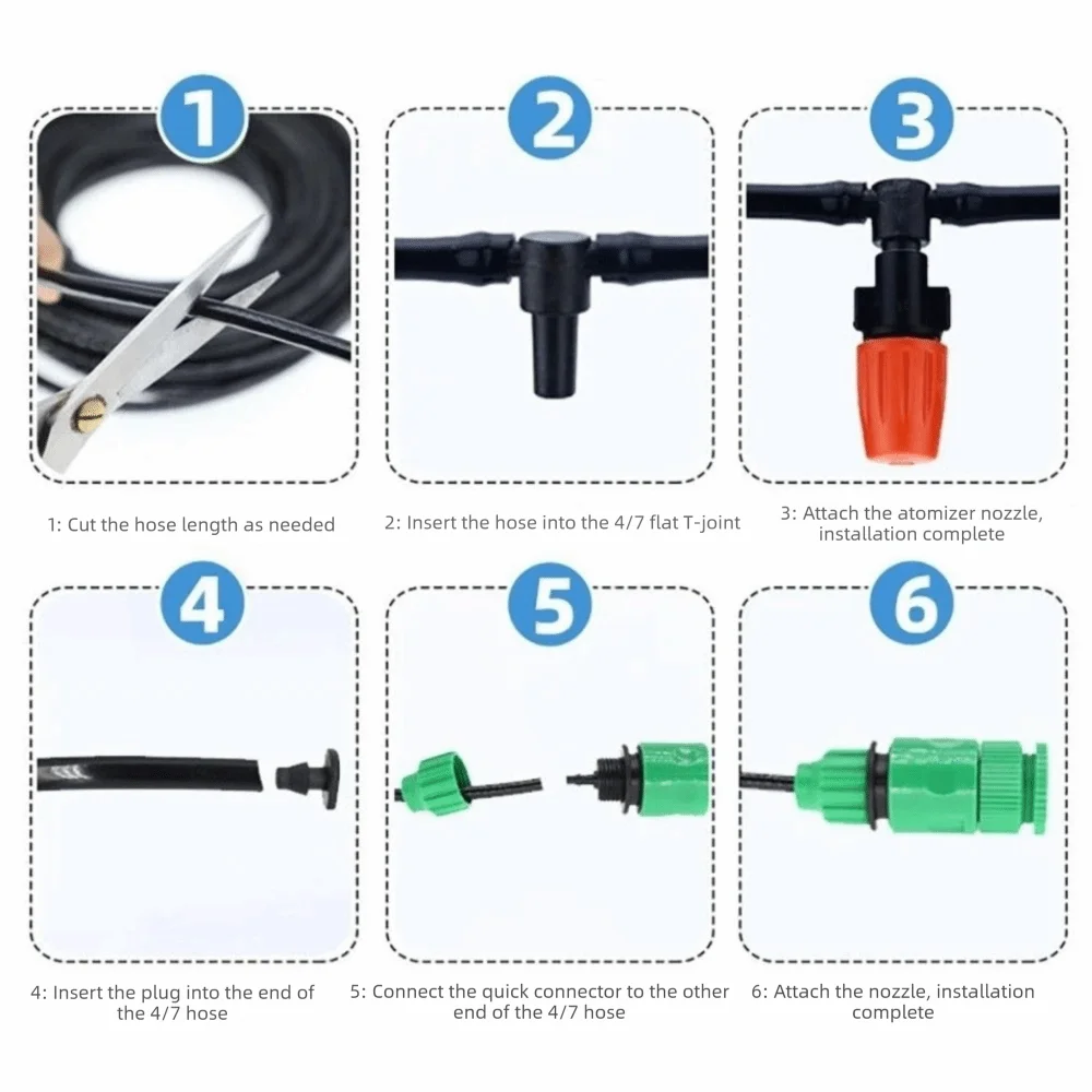 5-30M Automatic Watering Kit Plastic Fog Nozzles Garden Misting Kit Three-Way Lock Leak-proof Spray Misting System
