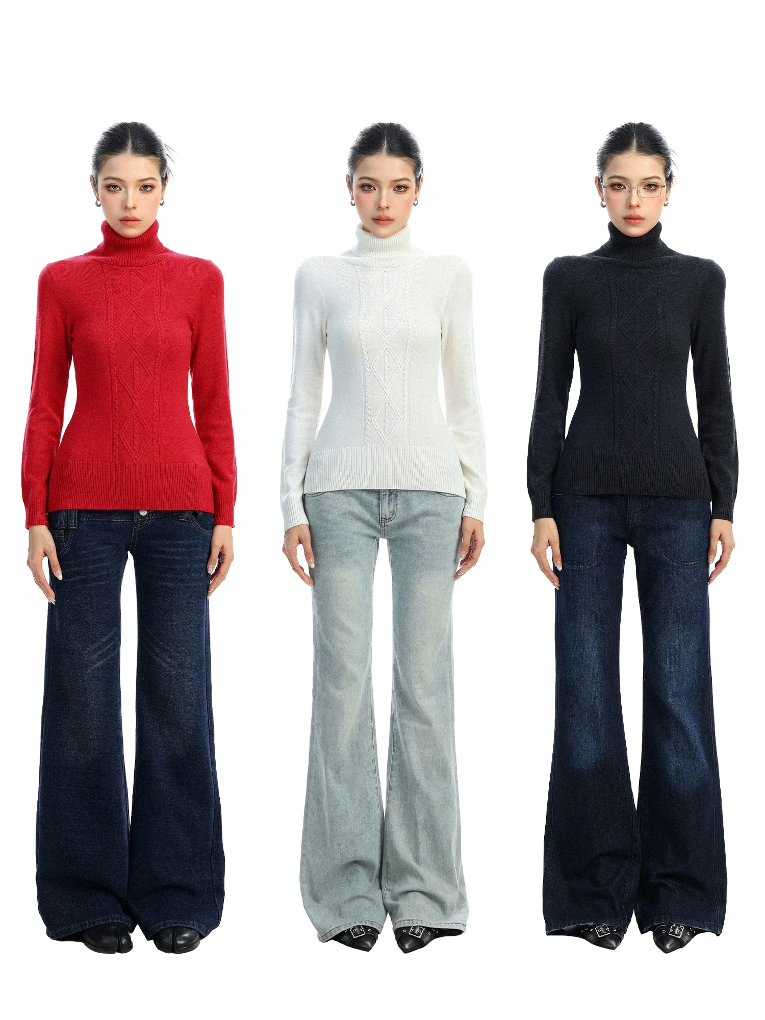 

Korean Sle High Ne Knitted Sweater Women's Slim Fit Inner Wear Base irt Top for Autumn Winter Faion plus Size Clothes