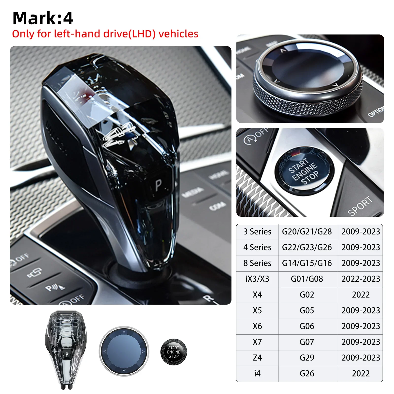 Crystal Shift Knob For BMW 3 4 Series X3 X4 X5 X6 G14 G15 G16 G20 G21 G22 Crystal Gear Handle Car Accessories 3 Pieces Set