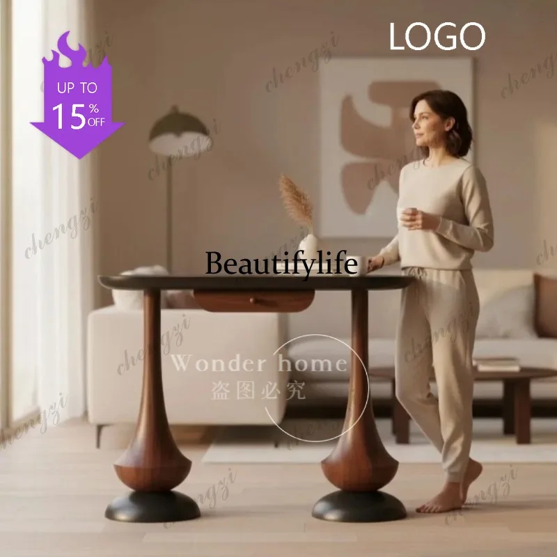 P41 French retro style solid wood entrance table, living room table, entrance foyer, color separation end-view display table