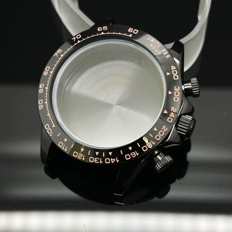 Multifuncional preto ouro aço banda relógio caso pulseira de cristal safira para daytona vk63/64 movimento peças cerâmicas 29.5mm dial