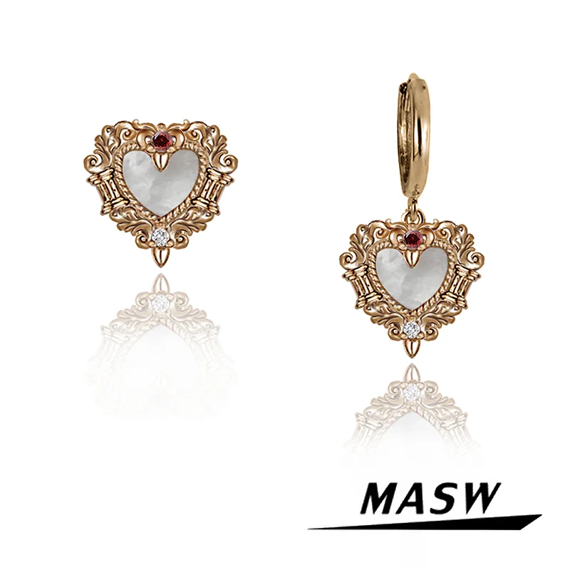 

MASW Original Design Vintage Temperament Pattern Sweet Round Buckle Heart Earrings For Women Girl Gift Fashion Jewelry