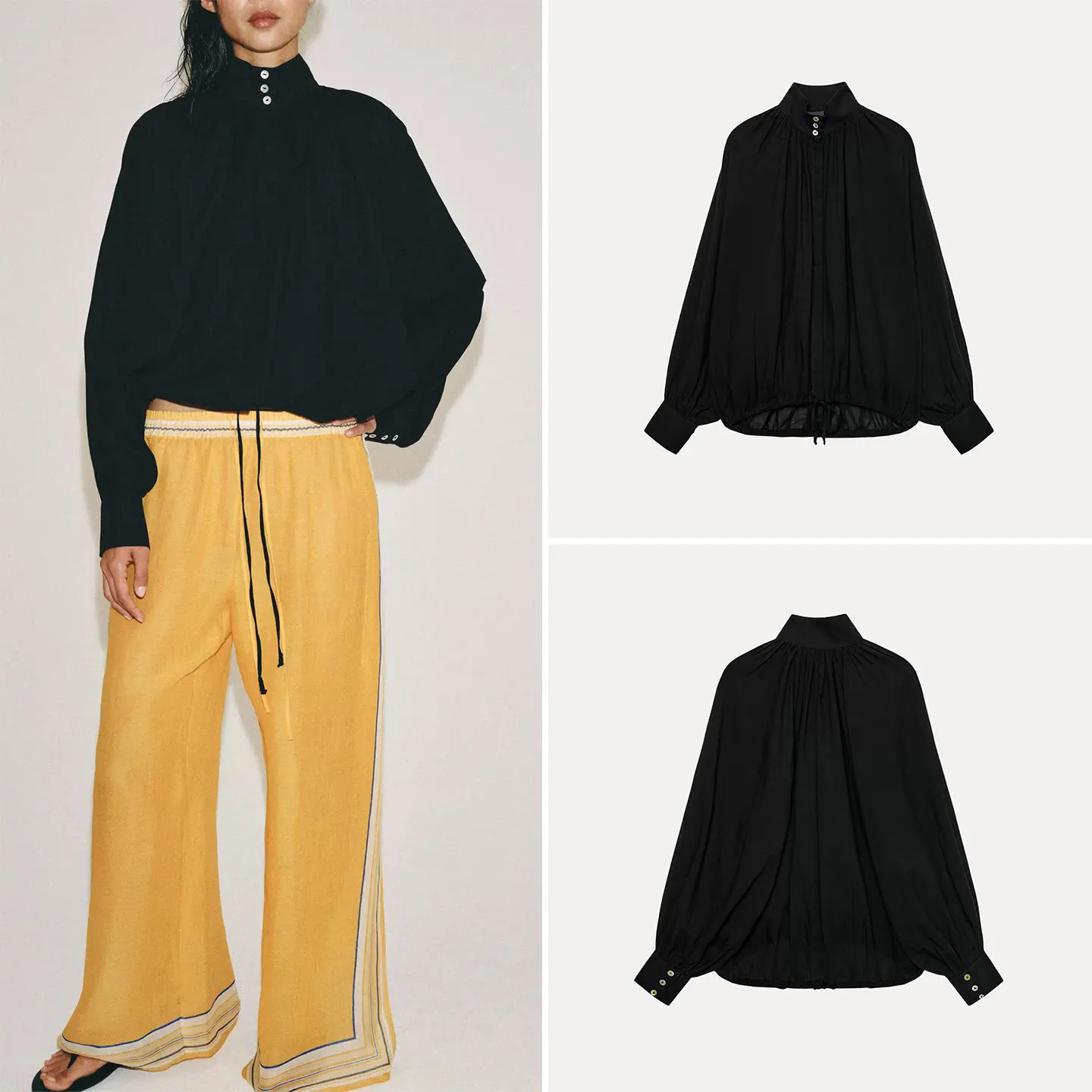 

Women's Fashionable Long Sleeve High Collar Batwing Shirt Spring Summer Casual Style Versatile Clothing Matching Trend