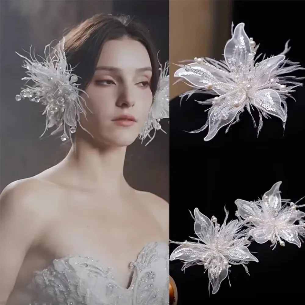 

Fascinator Lace Flower Duckbill Clip Dance Show Bridal Wedding Fairy Fringe Clip White Floral Mesh Flower Hairpin Girl/Women