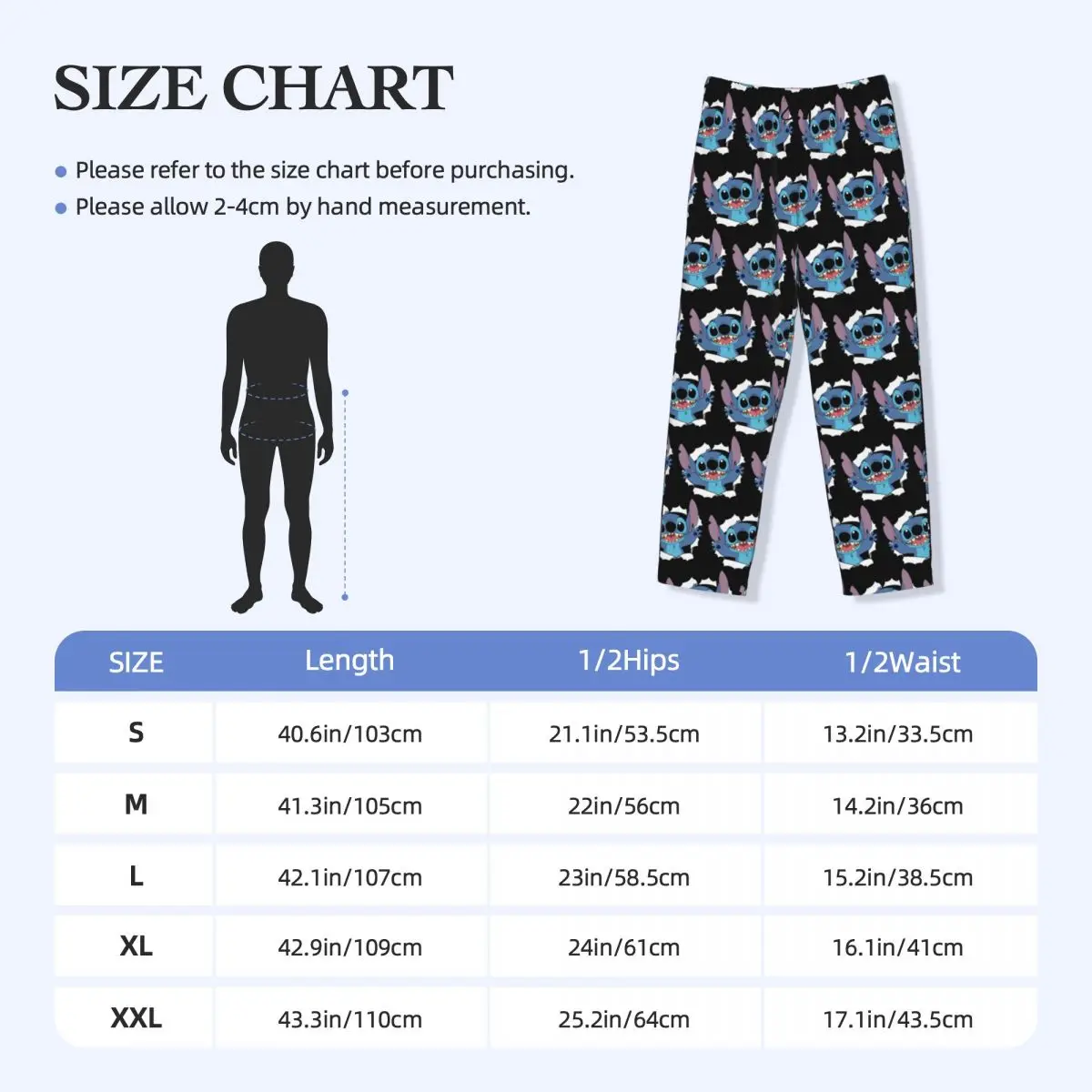 Custom Print Men Cartoon Stitch Pajama Pants Sleepwear Sleep Lounge Bottoms with Pockets