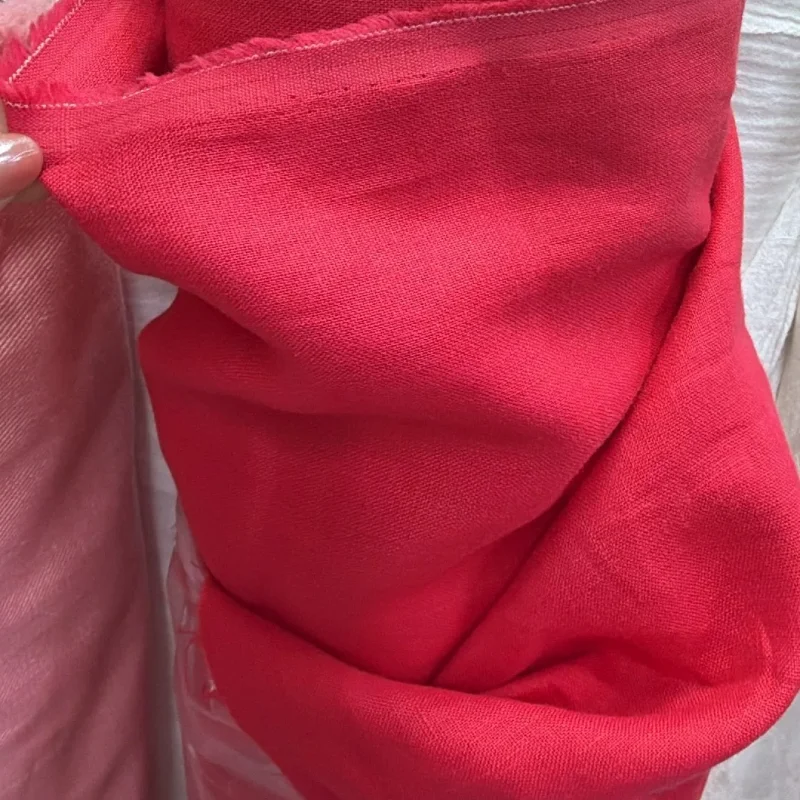 

Pure Linen Red Soft Breathable Fabric Shirt Pants Dress Tablecloth Coat Making Handmade DIY Sewing Craft Material Spring Summer